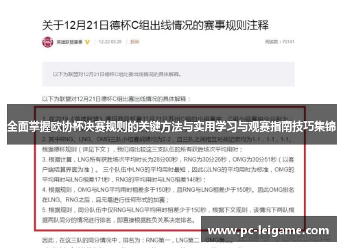 全面掌握欧协杯决赛规则的关键方法与实用学习与观赛指南技巧集锦